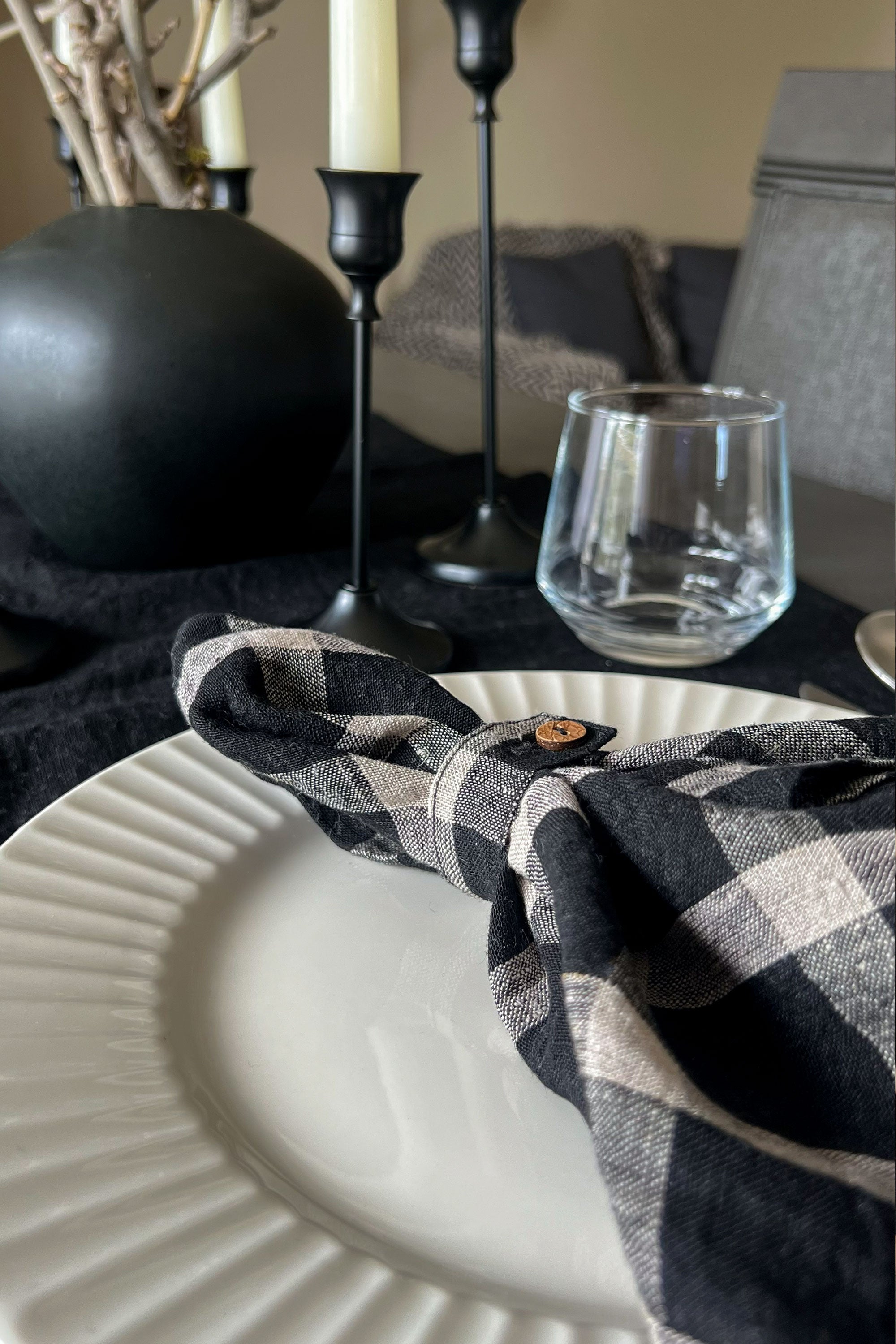 Midnight Check Linen Napkin