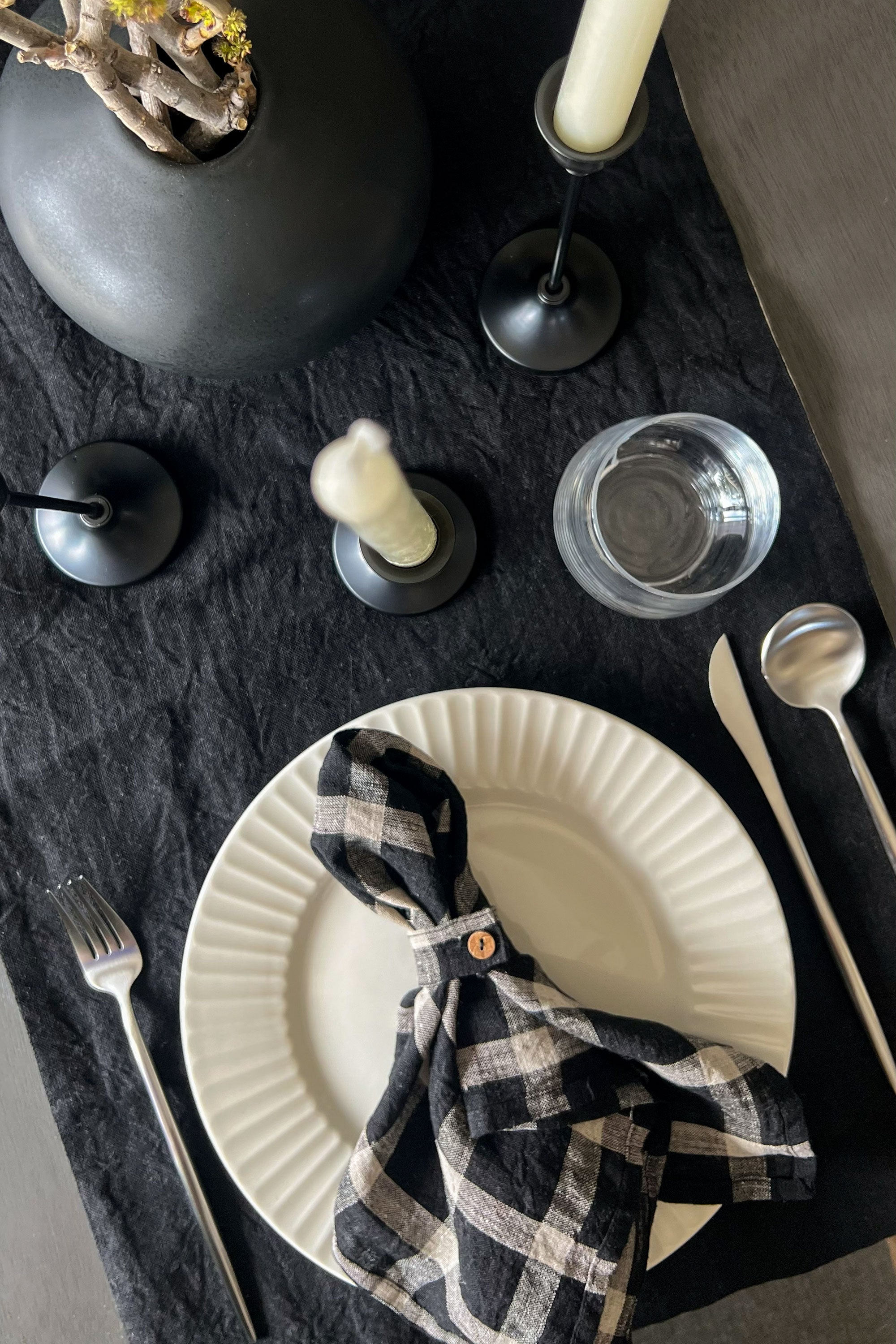 Classic Black Linen Runner