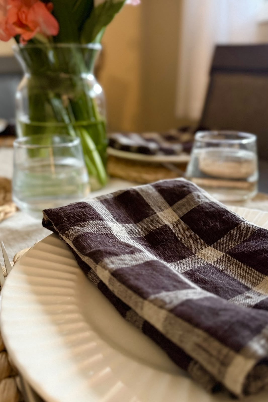 Midnight Check Linen Napkin