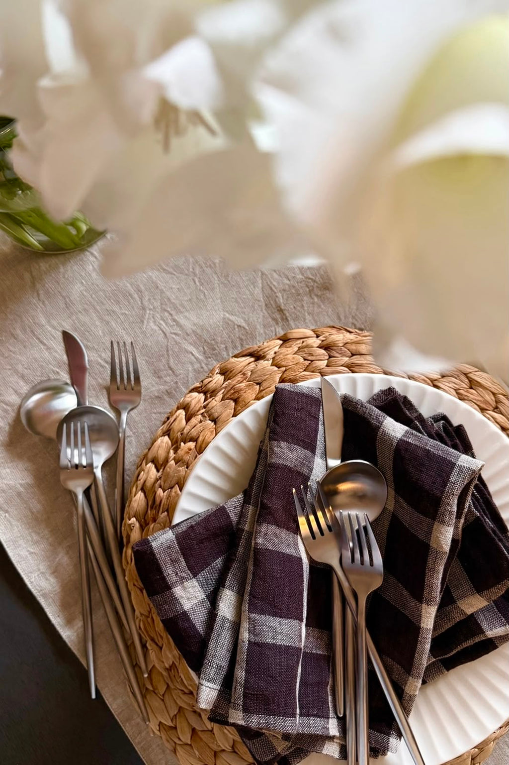 Midnight Check Linen Napkin